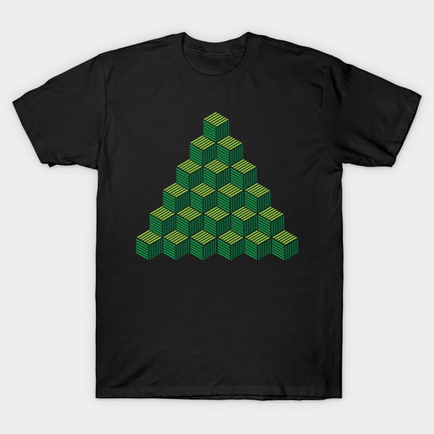 Green Cube Escher Pattern T-Shirt by Trapezio